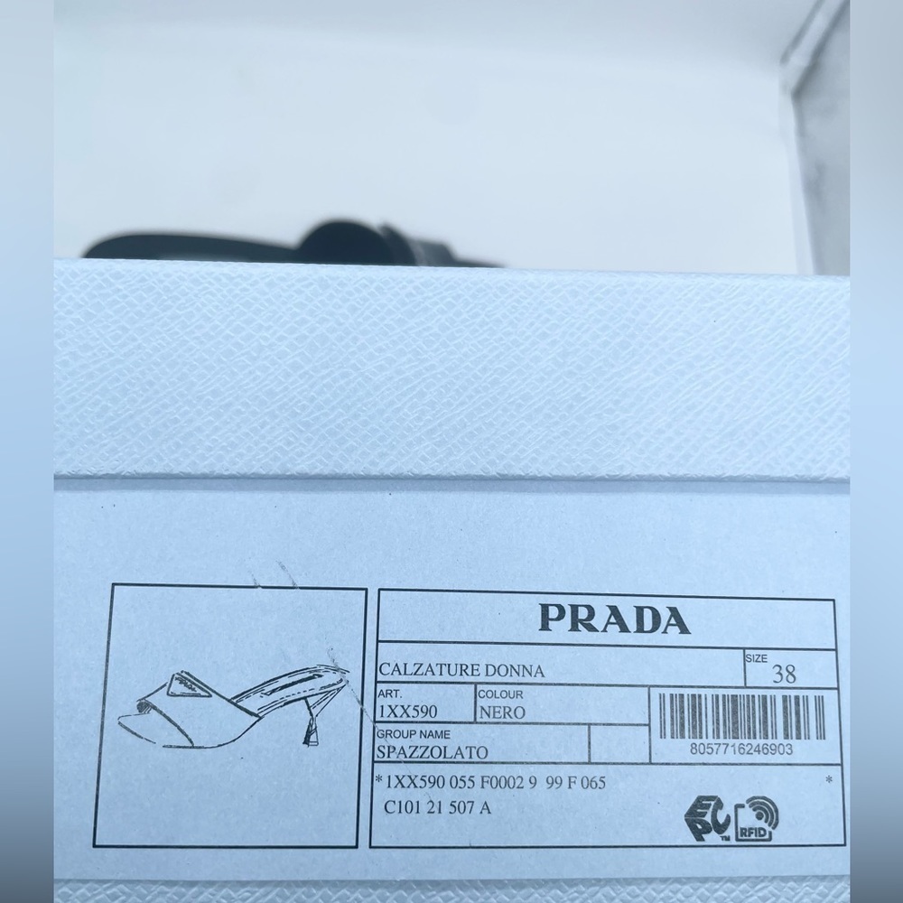 Prada Black leather logo plaque mid-heel mules EU 38 - Picture 3 of 11